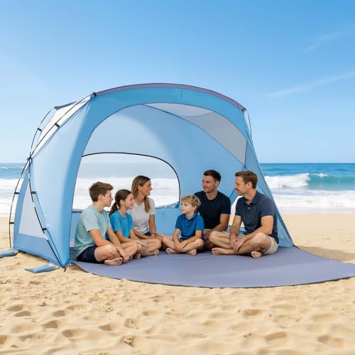 VEVOR Beach Tent Sun Shelter for 6 Person, UPF 50+, Portable Sun Shade Beach with Carrying Bag & Sand Pockets, Lightweight and Easy Setup Beach Umbrella for Family Camping Outdoor Picnic - size: 6 Person
