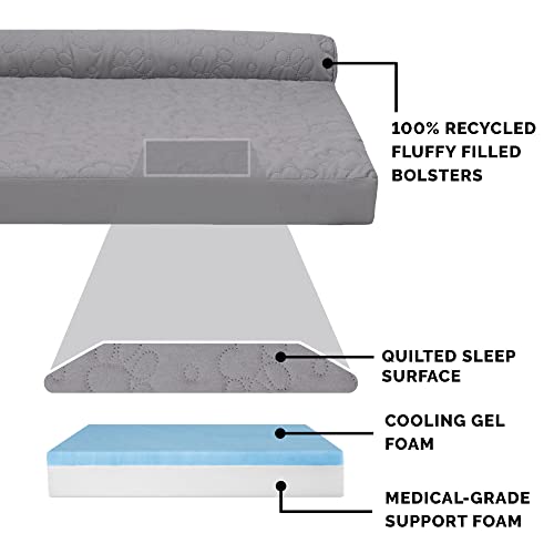 Furhaven Cooling Gel Dog Bed for Medium/Small Dogs w/ Removable Bolsters & Washable Cover, For Dogs Up to 35 lbs - Pinsonic Quilted Paw L Shaped Chaise - Titanium, Medium - color: (Quilted Paw) Titanium, size: Medium