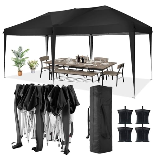 COBIZI 10x20 Pop Up Canopy Tent Party Tents for Parties Weddings Backyard Waterproof Outdoor Commercial Instant Canopy Event Tent with Stakes, Ropes,Sandbags, Black - color: BLACK, size: 10x20FT without sidewall