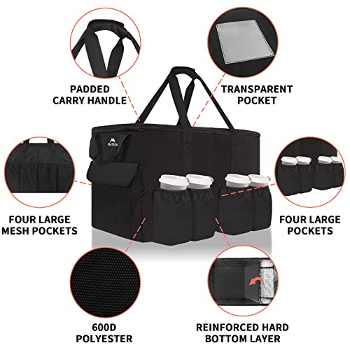MATEIN Insulated Food Delivery Bag, XXXL Thermal Catering Bag for Hot & Cold Food, Water-Resistant Foldable Pizza Delivery Carriers for Transport with 4 Cup Holders & Reinforced Bottom, Black