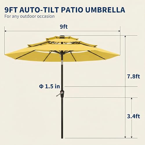 10FT Patio Umbrella 3 Tiers Outdoor Market Umbrella w/Push Button Tilt, Crank, UV and Waterproof Table Umbrella for Garden, Pool, Backyard, Deck, Lawn, Sunshine Yellow - color: Sunshine Yellow