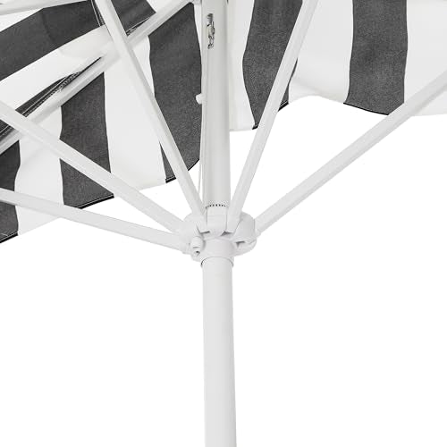 JONATHAN Y Half Umbrella UMB1201H Beverly 9 ft. Designer Classic Scalloped Fringe Market Patio with Crank, Tilt Button and UV Protection in Black/White, White Pole - color: Black/White - White Pole