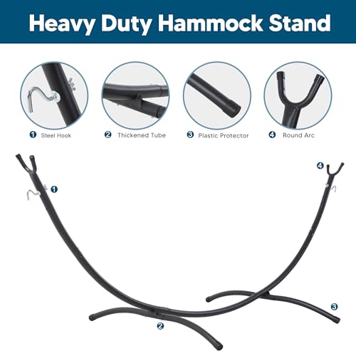 SUNCREAT Hammocks for Outside with Stand, Porch Hammock and Stand, 475 lbs Capacity, Blue & Red Stripes - color: Blue Red