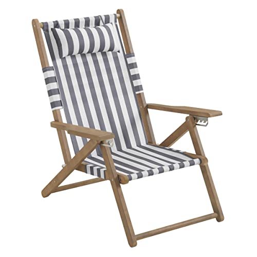 Lavish Home Beach Chair - Outdoor Weather-Resistant Wood Folding Chair with Backpack Straps - 4-Position Reclining Seat - Beach Essentials (Gray) - color: Grey, style: Set of 1