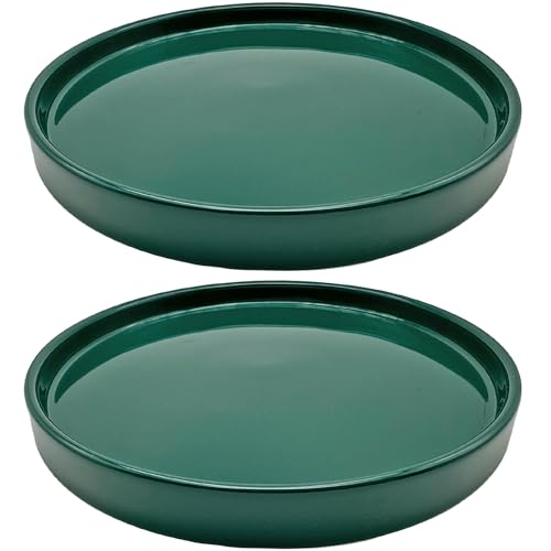 2 Pack Ceramic Plant Saucer Pot Tray 6 Inch, Planter Saucers 4 5 6 7 8 9 10 11 12 13 Inch for Indoors Outdoor, Durable Sturdy Flower Drainage drip Water Tray for Glazed Pots Base (6.4 Inch-Green) - color: Green, size: 6.4in 2pack