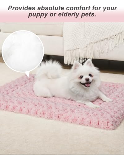 Washable Dog Bed Mat Crate Pad Soft Fluffy Pet Kennel Beds Dog Sleeping Mattress for Large Jumbo Medium Small Dogs, 29 x 18 Inch, Pink - color: Pink, size: 29.00" x 18.00" x 1.50"