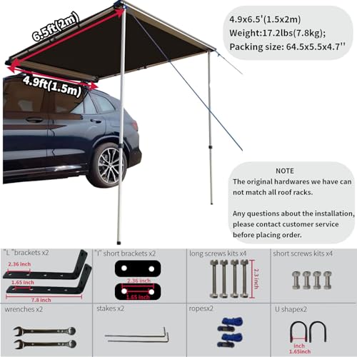 DANCHEL OUTDOOR Pull-Out Car Camper Awning Overlanding, Waterproof Roof Rack Vehicle Awning Truck Canopy Camping with All Metal Joints, 4.9x6.5ft Brown - color: Chocolate brown pull-out awning, size: 4.9x6.5ft