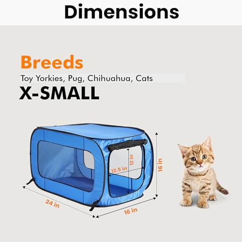 Beatrice Home Fashions Portable, Collapsible, Pop Up Kennel Travel Cat and Dog Crate, 24" L x 16.6" W x 16" H, Blue - color: Blue, size: 24.0"L x 16.6"W x 16.0"H