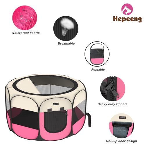 Portable Pet Puppy Dog Cat Playpen, 8-Panel Indoor/Outdoor Puppy Pen with Shade Cover & Travel Bag - Waterproof Dog Cat Tent - color: Pink, style: Small (29"x29"x17" with free bonus)