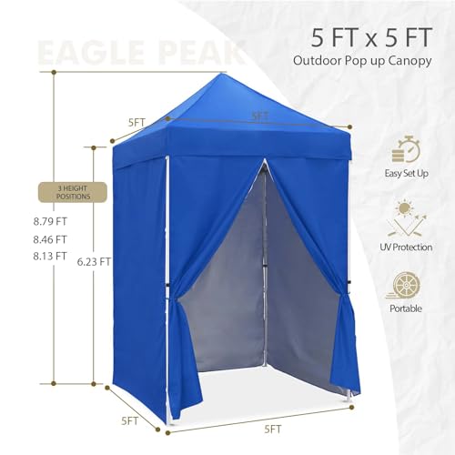 EAGLE PEAK 5x5 Instant Canopy with 4-Side Wall Panels, Small Pop up Portable Canopy Tent with Carry Bag, Light Weight Sun Shelter for Sports, Camping and Beach, Blue - color: Blue