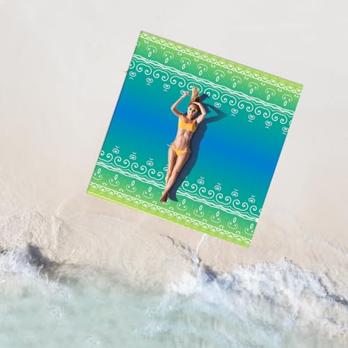 Oversized Beach Blanket (79" x 79") - Sandproof & Waterproof Outdoor Picnic Mat for 4-7 Adults - Lightweight, Foldable & Portable Ground Cover for Travel, Camping, Festivals - color: Blue Lime Ripple