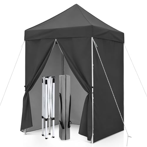 5x5 Pop Up Canopy Tent with Four Sidewalls, Instant Portable Beach Canopy, Outdoor Tent with Carry Bag for Camping, Sports, Tailgating, Events, Gray - color: Gray, size: With Four Walls