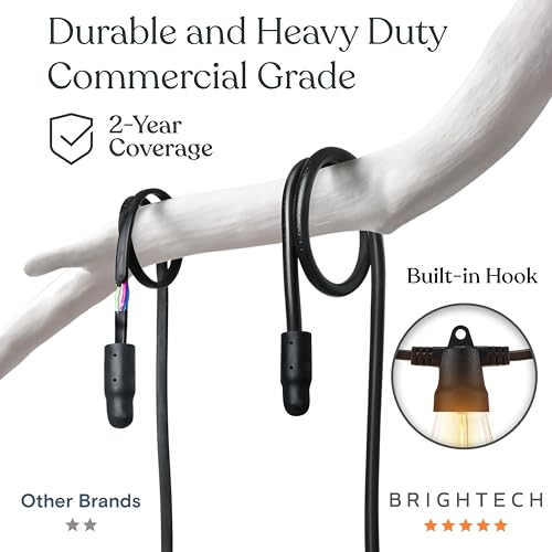 Brightech Ambience Pro Super Bright Solar - 27Ft Remote Control Outdoor String Lights with 12 Shatterproof S14 Bulbs, Commercial Grade LED, Waterproof Patio Lights, 4W Soft White for Patios, Gardens - color: Super Bright, size: 27 Feet