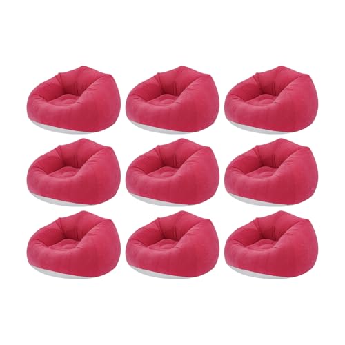 9 Pcs Inflatable Bean Bag 264.55 lbs Capacity Indoor and Outdoor Portable Foldable Flocking Fabric Inflatable Sofa Games Chairs with 2 Foot Air Pump for Living Room Bedroom (Red) - color: Red