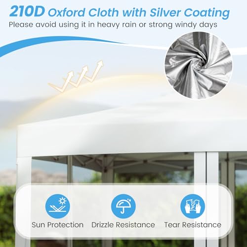 Tangkula 10x10 Ft Pop Up Canopy with Netting, Easy Up Outdoor Tent with Mesh Sidewalls, Carrying Bag, Adjustable Height, Portable Canopy Tent for Parties Events Camping Travel - color: White