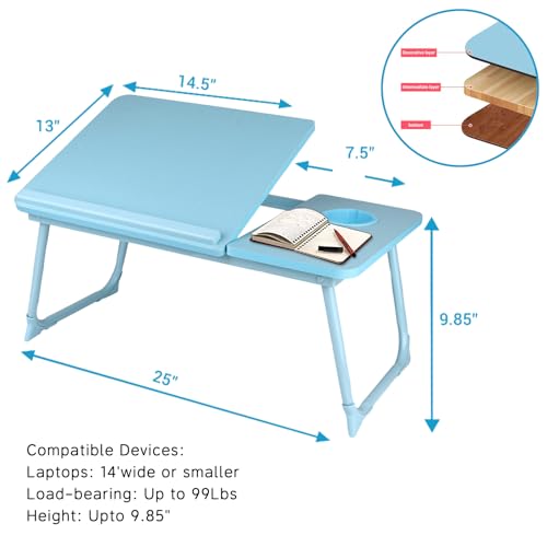 CloudTrip Laptop Desk for Bed or Couch, Lap Desk, Home office Desks, Breakfast Tray Desk, Desk with Cup Holder, Watching Movies in Bed, laptop stand for bed, Lap Desk, Fordable Legs Desk (blue) (Blue) - color: Blue
