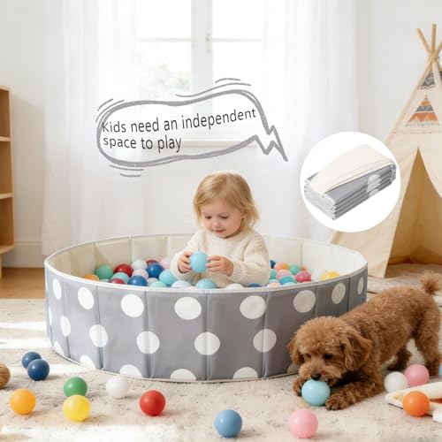 40Inch Kids Ball Pit, Foldable & Portable & Reusable Balls Pool for Toddlers,Playpen/Fence for Baby, Play Pool for Dog, Indoor & Outdoor Use, Oversized - color: Gray With Point