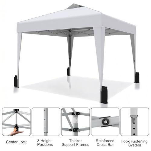 SANWAY 10x10 Pop up Canopy Tent, One-Button, Outdoor Instant Canopy Protable for Events, Camping, Parties, Vendor, Beach Tent - White - color: White