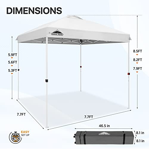 EAGLE PEAK Pop Up Canopy Tent with Wheeled Carry Bag, 8 Stakes, 4 Ropes, Easy Set Up Tent Canopy, 8x8 ft, White - color: White, size: 8x8