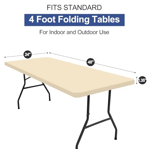 homing Rectangle Table Cloth Cover, Waterproof Polyester Elastic Fitted Tablecloth, Fits for 4 Foot Folding Tables, Washable Table Protector for Picnic, Camping, Outdoor (Champagne, 24" x 48") - color: Champagne, size: 48" x 24" (Rectangular)