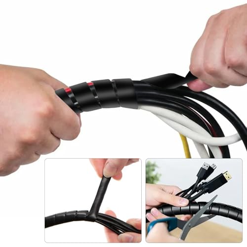 Spiral Cable wrap, 49FT Wire wrap,3/8 inch Spiral Cable Wraps for Cords Covers Bundle Sleeve Hose for Computer, Power,PC, Audio & Video Electrical Wire Organizer RoHS Black - color: Black, size: Dia 10mm-length15m