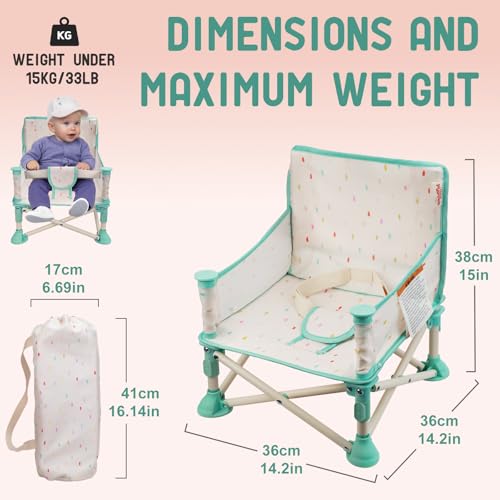 Tiny Marvels 3-in-1 Portable Baby Chair, Foldable Booster Seat with Removable Tray, Safety Harness & Carry Bag for Dining, Travel, Camping, Beach, 6M-3Y (Cream Confetti) - color: Cream Confetti