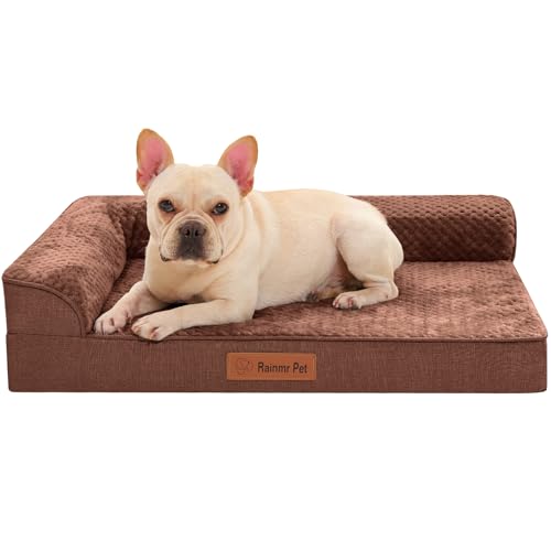 Rainmr Orthopedic Dog Bed for Small and Medium Dogs, Memory Foam Pet Bed with Washable Removable Cover, Nonskid Bottom, Waterproof, for Indoor, Outdoor, Crate ＆ Car Use, 30x20x6 Inches, Brown Grey - color: Standard Version-Brown, size: 30.0"L x 20.0"W x 6