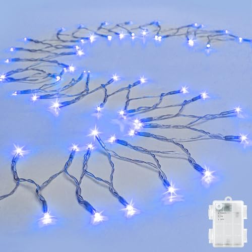 cshare String Lights Outdoor Waterproof 9.8ft 30 LED, Blue Fairy Lights Battery Operated with Timer Clear Wire for Indoor & Outdoor Christmas Halloween Decorations Garland Party Garden - color: Blue