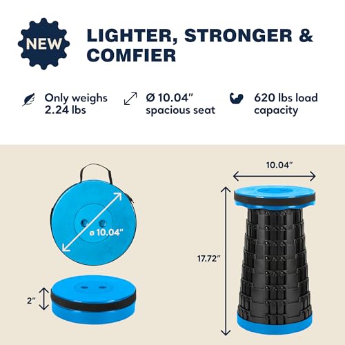 2025 Upgraded Collapsible Stool, Portable Folding Stool Max 620lb, Height Adjustable Retractable Telescopic Seat, Travel Chair, Foldable Camping Seat or Footrest Gift for Outdoors - color: Blue, size: 1 Pack Stool Only