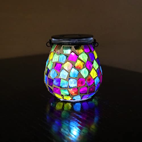 Afirst Mosaic Solar Lanterns Outdoor - Glass Hanging Solar Lights Hollow Out Waterproof Table Lamp Outdoor Decorative for Garden, Patio, Holiday Party Outdoor Decoration - style: Cube