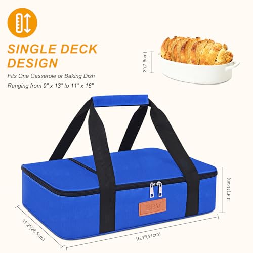 BBV Insulated Casserole Carrier for Hot or Cold Food, Food Warmer Bag Fits 9"x13" Baking Dish, Durable Nylon Leak Proof Food Containers for Travel, Potluck, Parties, Picnic, Cookouts (Royal Blue) - color: Royal Blue