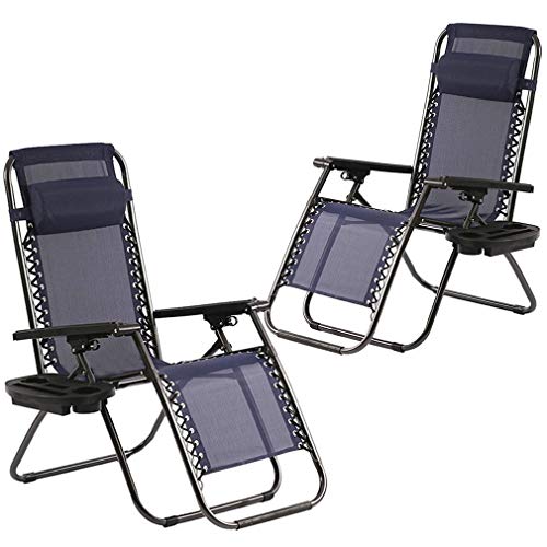 Zero Gravity Chair Patio Lounge Chairs Lounge Patio Chairs 2 Pack Adjustable Reliners for Pool Yard with Cup Holder - color: Blue