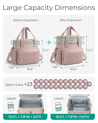 BAGSMART Insulated Lunch Box for Women, Double Deck Leakproof Cooler Bag with Expandable Design for Office Work & Outdoor Picnic - color: Black