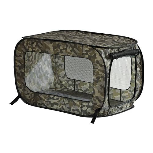 Beatrice Home Fashions Portable, Collapsible, Pop Up Kennel Travel Cat and Dog Crate, 40" L x 27" W x 27" H, Camo Green - color: Camo Green, size: 40.0"L x 27.0"W x 27.0"H
