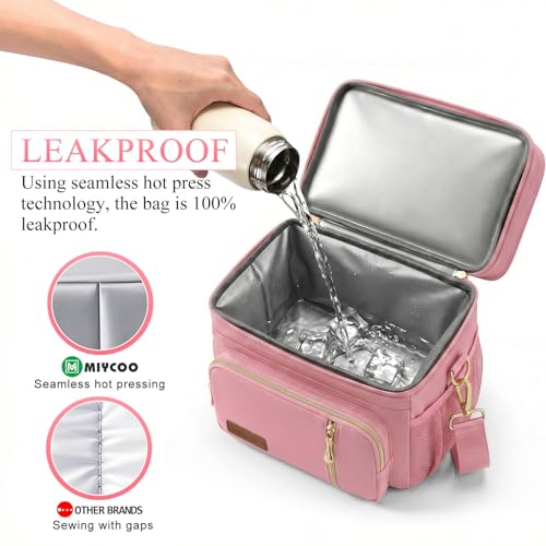 MIYCOO Lunch Bag & Lunch Box for Women Men Double Deck - Leakproof Insulated Soft Large Adult Lunch Cooler Bag for Work, Beach, Picnic, Camping, Travel (Pink,15L) - color: Pink
