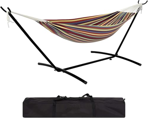 Hammock with Stand for Outside, 2-Person Outdoor Portable Hammock, 500lb Capacity + Waterproof Carry Bag, for Outside Garden Yard