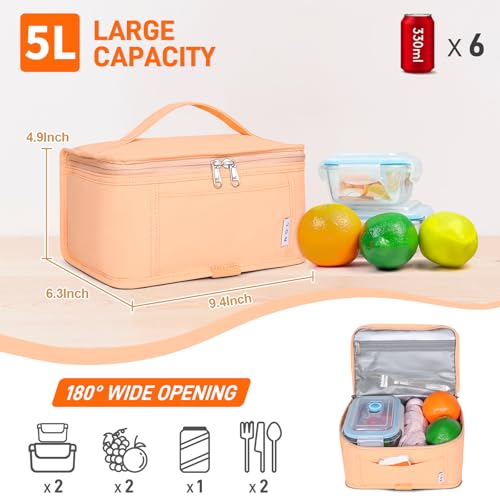 NOL Natural Organic Lifestyle Small Lunch Bag Mini Lunch Box Insulated Lunch Bag for Men/Women Leakproof Cooler Tote Bag Lightweight Nylon Waterproof Lunch Box For Work, Orange-1 - color: Orange-1, size: Medium(5 Liters)