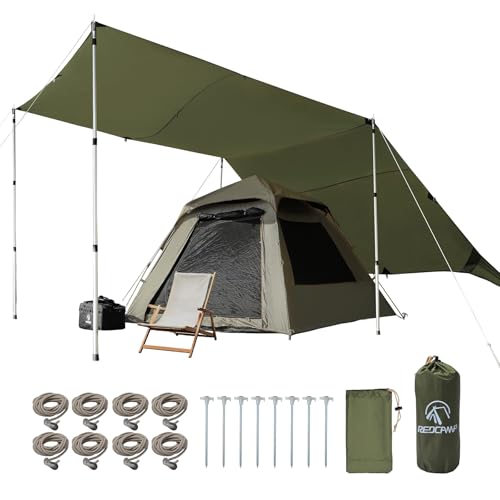 REDCAMP 10x17ft Large Waterproof Camping Tarp, Hammock Rain Fly with UV50+ Sun Protection, 8 Guy Lines & Stakes＋ Aluminum Adjustable Camping Tarp Poles, Set of 2, 90" Telescoping Lightweight Tent Pole