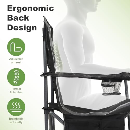LET'S CAMP Oversized Outdoor Folding Camping Chair, 2 Pack Heavy Duty Arm Chairs with Cup Holder and Storage Bag, 350 LBS Weight Capacity, Grey - color: Black Grey, size: 2 Packs