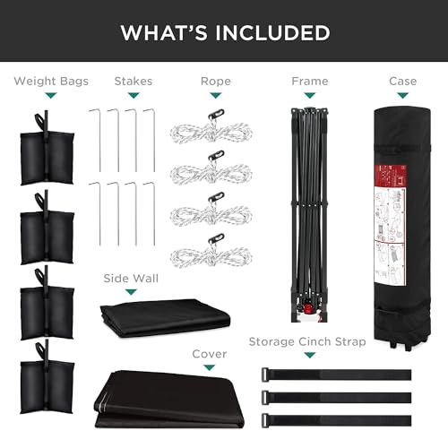 Best Choice Products 10x10ft Pop Up Canopy Tent with Sidewall, 1 Person 1 Minute Set Up, Carry Case, 4 Weight Bags - Black - color: Black, size: 10x10ft w/ Sidewall