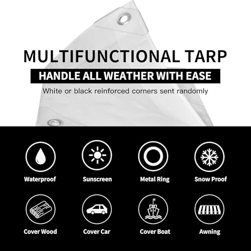 TARPAL 4'x6' White Tarp Waterproof 7.5 mil Medium Duty All Purpose Poly Tarps Cover Waterproof,Snow Proof UV Protection,Rip and Tear Proof,Poly Tarpaulin - color: White-7.5mil, size: 4x6 Feet-Finished size