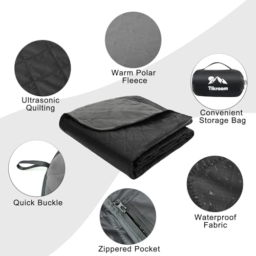 Large Waterproof Outdoor Camping Blanket, 80 x 58 inch Fleece Picnic Blankets Windproof Travel Stadium Blanket for Beaches Pets Car Camp Picnic Mat for Both Cold & Warm Weather - color: Black