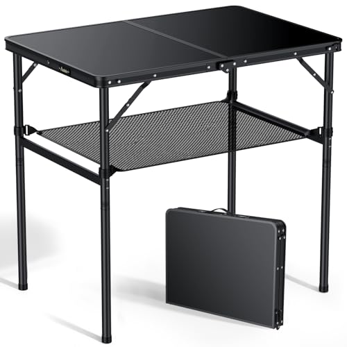 Anbte 3ft Camping Table Foldable with Storage Net, 3 Heights Max 29.5" Aluminum Camping Table with Portable Handle, Lightweight, for Travel Outdoor Beach Picnic Patio Indoor, 36" x 24", Pure Black - size: 36"l X 24"w X 29.5h"