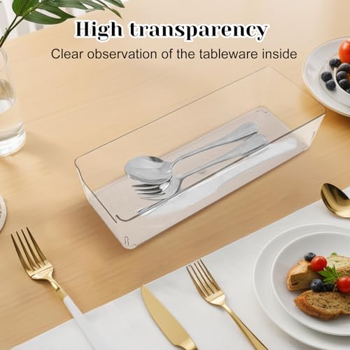Rainmae Cutlery Storage Organizer, Plastic Pantry and Kitchen Storage, Plastic Cutlery Utensil Caddy for Kitchen Countertop Organization, Holds Fork, Knife, Spoon, Silverware Tableware Storage Box