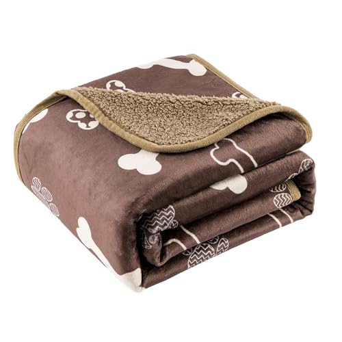 Waterproof Dog Blankets Pet Blanket 50"x60", Soft Fluffy Sofa Car Bed Protector, Reversible Sherpa Fleece Dog Blanket for Large Dogs (Chocolate Brown-Bones) - color: Chocolate Brown-bones, size: 50"x60"