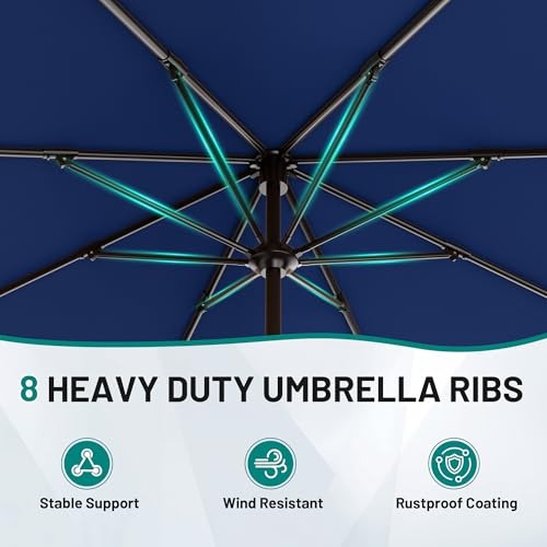 AreShark 12 FT Patio Umbrella for Outdoor, Outdoor Table Umbrella with Push Button Tilt and Crank, Outdoor Patio Umbrellas with 8 Sturdy Ribs, Patio Umbrellas for Market, Garden, Pool (Navy) - color: Navy, size: 12FT