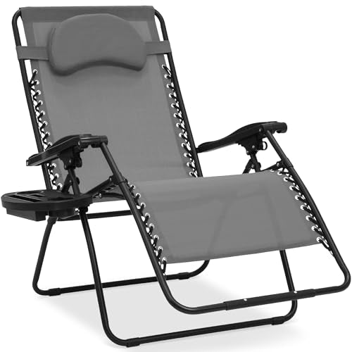 Best Choice Products Oversized Zero Gravity Chair, Folding Outdoor Patio Lounge Recliner w/Cup Holder Accessory Tray, Pillow - Ice Gray - color: Ice Gray