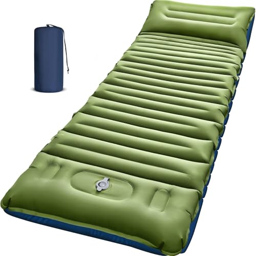 Myxslop Camping Sleeping Pad, Thick 5 Inch Camping Mat with Pillow Built-in Foot Pump Ultralight Inflatable Sleeping Pads for Camping, Backpacking, Hiking, Tent - color: Green