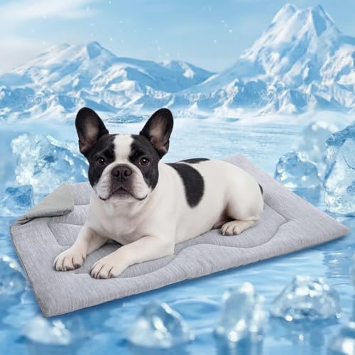 Queenmore Dog Cooling Mat, Cool Dog Mat, Portable Flat Pet Pads for Dogs, Materials Safe, Washable Non-Slip Cooling Pet Pad for Puppy in Summer (Grey Wave, Medium(31" x 19")) - color: Grey Wave, size: Medium