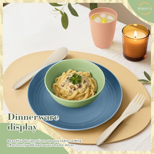Wrova Wheat Straw Kids Plates and Bowls Sets,Unbreakable Kids Dinnerware sets with Flatwares,Lightweight Reusable Camping Plates and Bowls Sets.Nordic Series - color: Nordic Series, size: 20 Pack